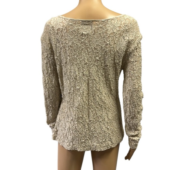 Vintage Lacy After Noon Shell Kepler Long Sleeve Semi Sheer Lace Top Blouse M - Picture 2 of 10